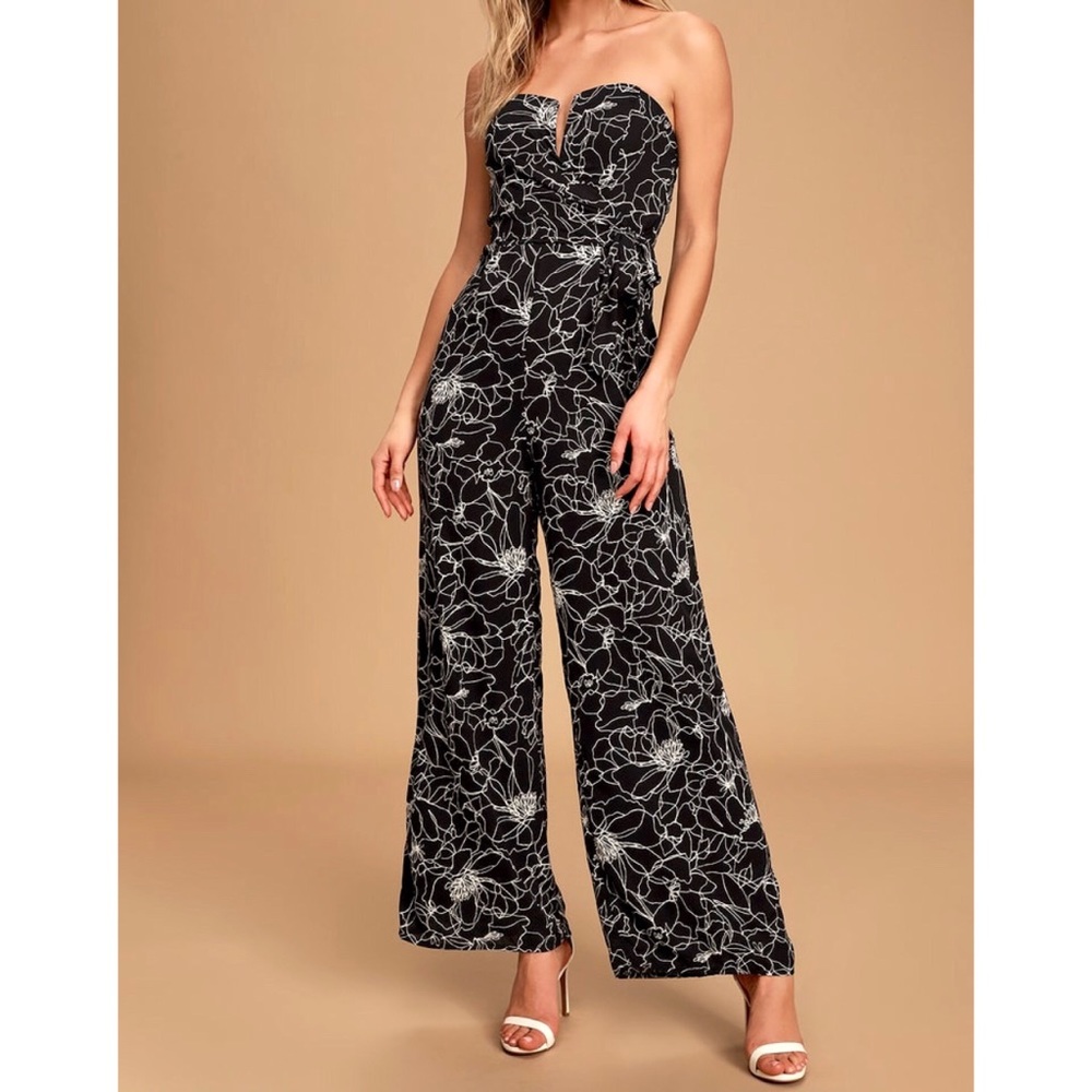 Lulu’s “Blooming Love” Floral Strapless Jumpsuit